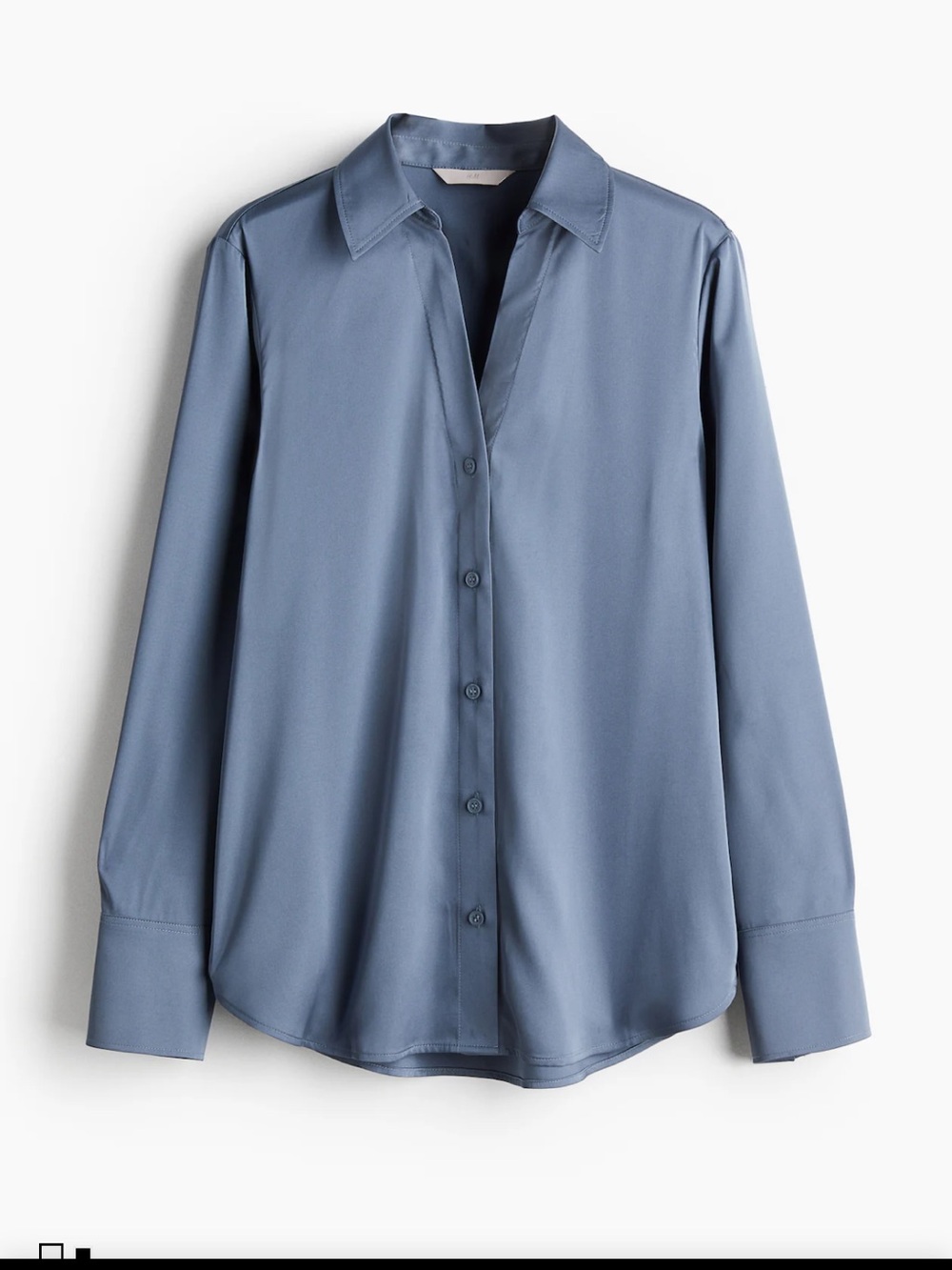 H&M Women's Satin Button-Front Blouse in Slate Blue